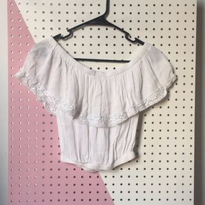 Gauzy white peasant off the shoulder top